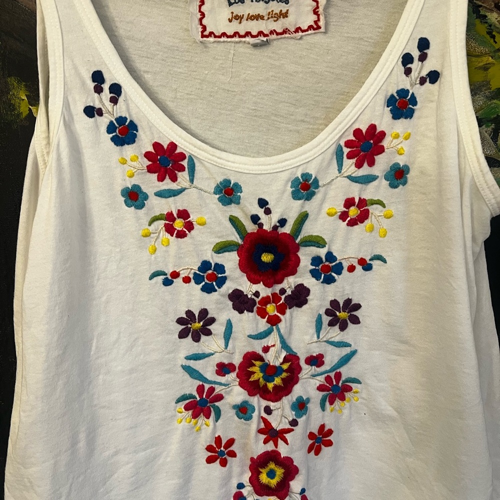 Johnny Was White Sleeveless Tunic with Multicolor Floral Embroidery - Picture 5 of 7